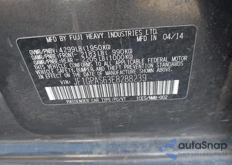 2014 Subaru Impreza 2.0I Sport Limited z USA, uszkodzony, nr VIN JF1GPAS63E8288239